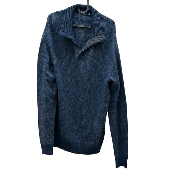 Polo Ralph Lauren XL Tussah Silk Knit Sweater Mock Turtleneck Blue Classic Prep